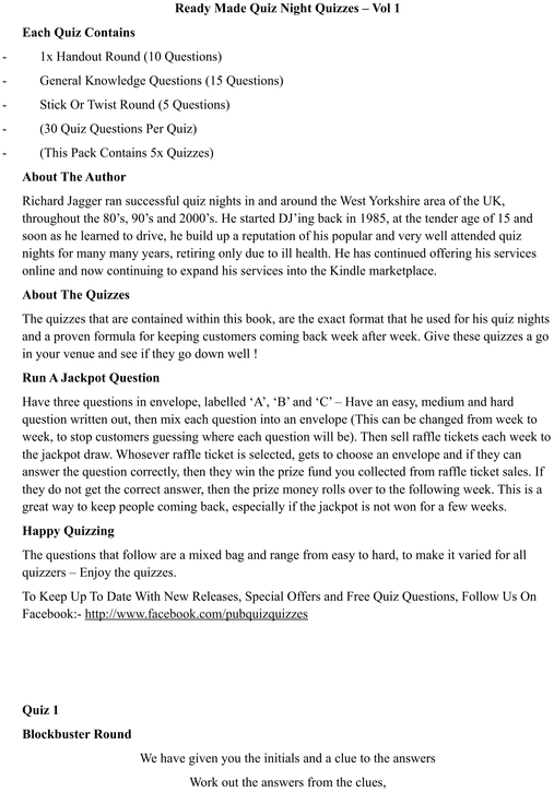 Product picture Five Ready Made Quiz Night Quizzes